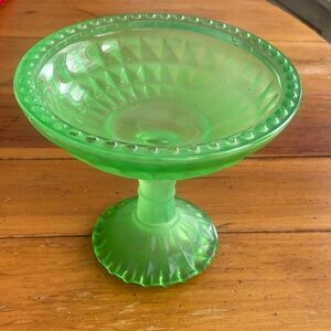 Vintage Jeannette Windsor Green Flashed  Depression Glass Pedestal Bowl